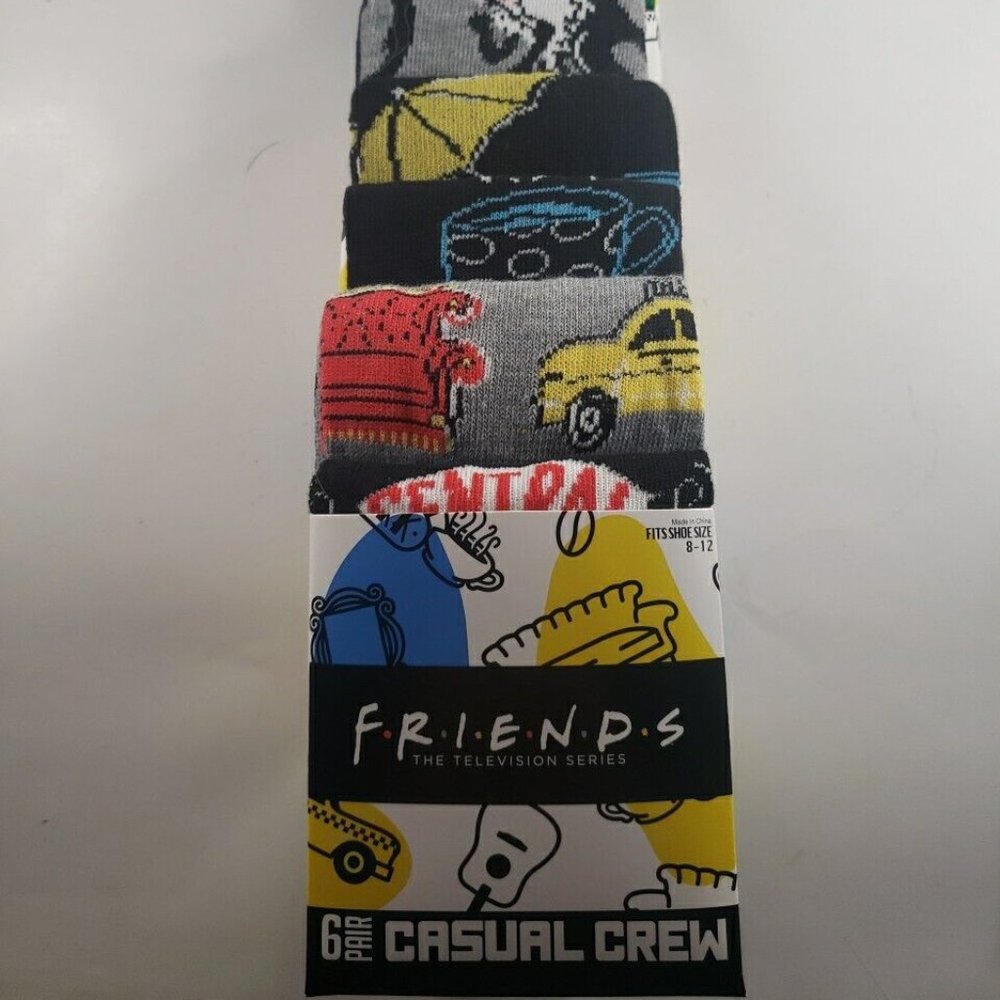 Friends TV Series Mens Themed Crew Socks 6 Pack Shoe Size 8-12 Multicolored